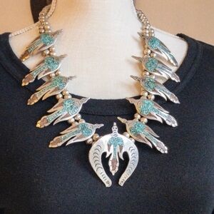 🎉🎉SOLD🎉🎉🎉Peyote Bird Chip Inlay Station Necklace Navajo